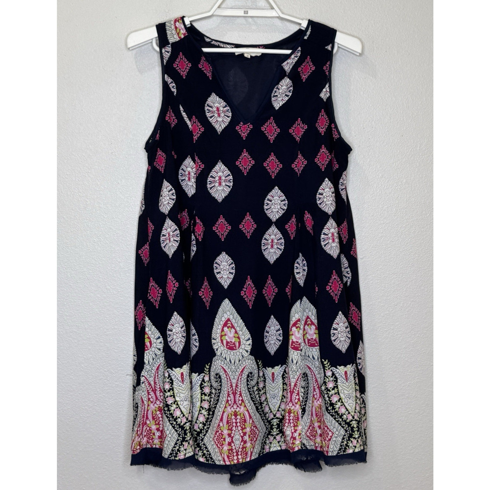 Entro A-Line Dress‎ Womens Size Medium Blue Pink White Sleeveless V-Neck Lined